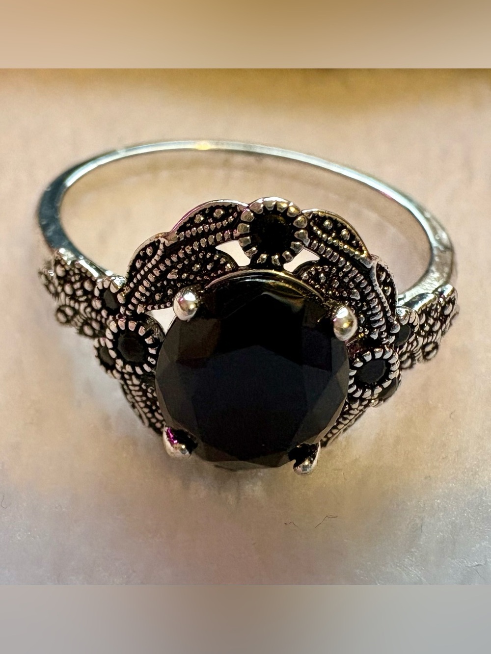 Faux  Black Onyx Silver Ring